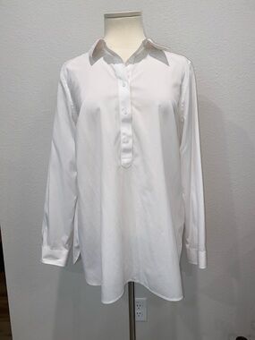 Talbots White Long-Sleeve Popover Dress Shirt Tunic Sz 14